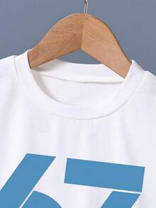 Conjunto de camiseta de manga corta con cuello redondo y estampado gráfico de dibujos animados y pantalones cortos para niño preadolescente - Blanco - Ver 3