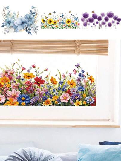 1pc Wallpaper - [Floral, Sunflower, Butterfly, Dandelion] Decoration For Boys' Room, Nursery, Girls' Room, Removable Wall Sticker, Personalized Gift, Wall Decor, Living Room, Girls' Bedroom, Window Sticker - Cute Creative Wall Decor, Bedroom Decor