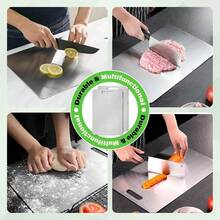 Stainless Steel Cutting Board, Silver Color Kitchen Chopping Board, Double-Sided, Suitable For Raw Meat, Poultry, Fish, Odor-Proof, Stain-Resistant, Rust-Proof, Minimalist Design To Replace Traditional Meat Cutting Board, Applicable For Meat, Vegetables, Fruits, Essential For Modern Kitchen, Easy To Clean With Water.The Kitchen Cutting Tool Set Can Also Be Used As A Pizza Tray, Cheese Board, Serving Platter, Bread & Cookie Board. - Multicolor - View 3