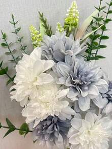 Flor de Rosa de Seda Artificial com Vaso para Decoração Doméstica, Casamento em Todas as Estações - Azul - Visão 4