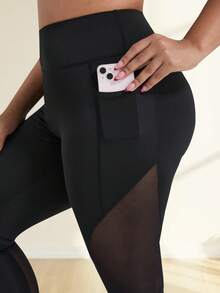 Pantalon de yoga taille haute avec contrôle du ventre pour femmes grandes tailles, leggings ajustés avec poches latérales et design bicolore, convient pour la course, l'entraînement et le port décontracté - Noir - Voir 5