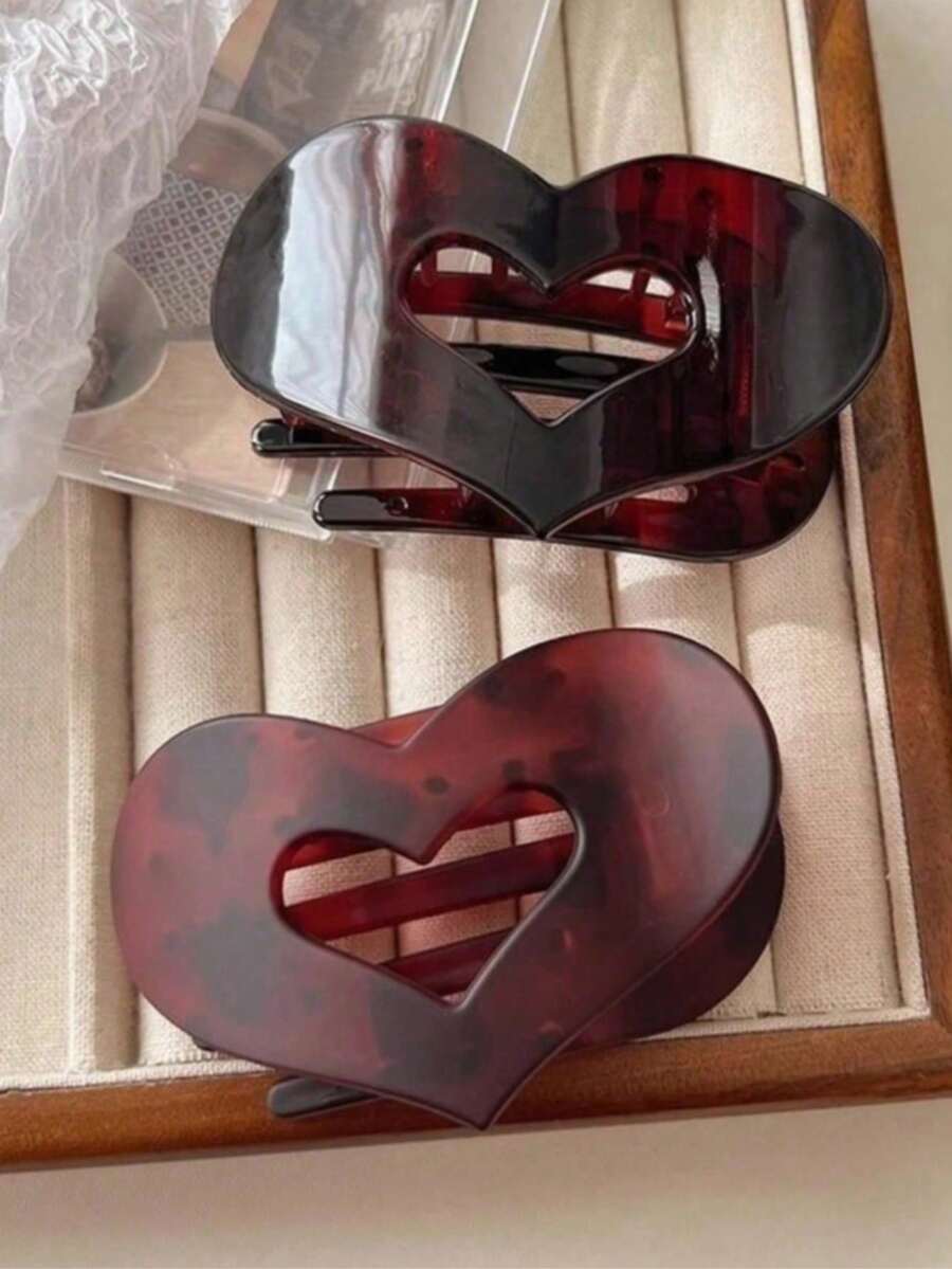 Set de 2/1 pinza para el cabello con estampado de leopardo en forma de corazón, no irritante para el cuero cabelludo, accesorios para el cabello de alta gama para mujeres, con gran esponjosidad, pinzas de disco planas, pinzas para la nuca - Multicolor - Ver 1