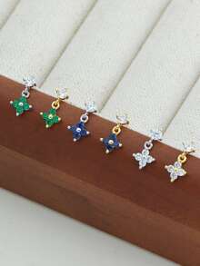 925纯银耳环，女士立方氧化锆四叶草耳环，精致小巧，百搭风格，四叶草设计，女士珠宝礼品，适合日常佩戴 - 單隻耳釘 - 查看 8