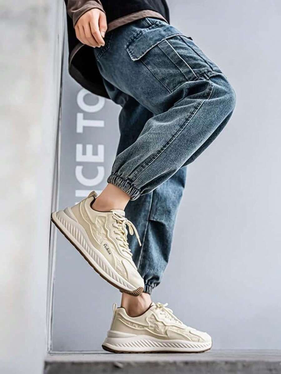 Men's Shoes Autumn/Winter Men's Sneakers Korean Style Versatile White Shoes Thick Sole Chunky Sneakers Shoes - Beige - View 1