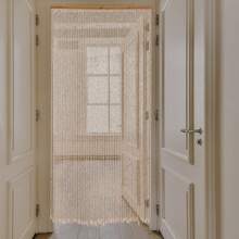 Bamboo Wood Beaded Curtain, 52 Strings Natural/Walnut Door Curtain, Bamboo And Wooden Doorway Curtain, 52-String Natural Bead Partition, Large Door Curtain For Privacy, Room Divider, Wall Decor, Vintage & Bohemian Style,  79x35 Inch Room Divider For Doorway, Window, Boho & Rustic Decor, Noise Reducing, Includes Wooden Track & Rings - 木質色 - 查看 3