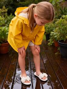 3-9岁女童白色蝴蝶结装饰拖鞋，布艺材质，防水防滑软底单带平底凉鞋，甜美温柔风格，适合夏季、雨天、居家穿着，爆款，好评如潮，时尚设计，软底不磨脚，理想的儿童凉鞋礼物 - 白色 - 查看 7