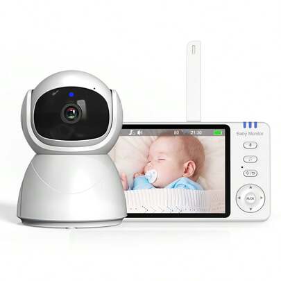 720P Smart Video Baby Monitor With Camera And Audio 5.0-Inch LCD Display, Two-Way Audio, Night Vision, Sound And Temperature, Feeding Alarm 8 Lullabies, 355° Rotation, 2.4G Wireless No WiFi