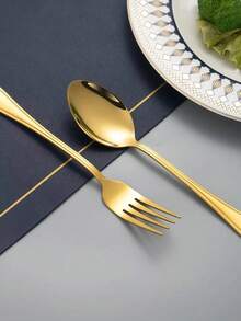 5/20/30pcs Stainless Steel Flatware Set, Smooth Line Handle Design, Suitable For Home Kitchen, Restaurant, Hotel, Wedding, Party, Holiday - Gold - View 6