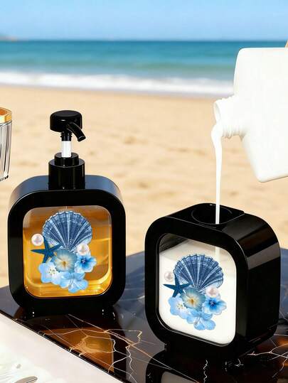 Nuevo dispensador de verano con diseño creativo de criaturas marinas - Ideal para crear arte con temática oceánica. La combinación de estrellas de mar y conchas en tonos azul-verde transmite una sensación fresca y acuarelada, adecuada para diseño o decoración. Aplicable en baño, cocina y fregadero - Puede dispensar perfectamente jabón de manos, gel de baño, etc. También se puede usar como un frasco de loción creativo.