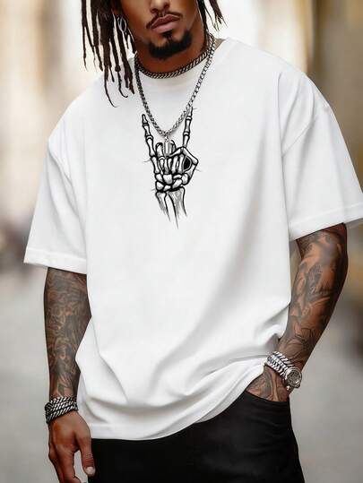 男士宽松骷髅印花圆领短袖T恤 | 精致设计 | 夏季必备 | 易于搭配