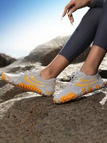 Nouvelles chaussures de randonnée outdoor, chaussures de surf et de plongée, chaussures à cinq doigts respirantes, chaussures de gué, chaussures de course amphibies pour la plage, chaussures de fitness à semelle souple pour l'intérieur et à semelle dure pour le sport, chaussures de corde à sauter silencieuses et antidérapantes, chaussures de course à semelle amortissante, chaussures de training décontracté et de yoga pour femmes - Gris Orange - Voir 3