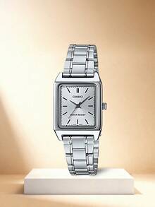 Casio 女士腕表，STANDARD系列经典复古方形腕表，石英机芯，不锈钢表带，日韩风格，银色表盘 - 銀色 - 查看 1