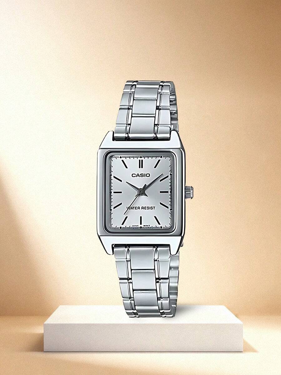 Casio 女士腕表，STANDARD系列经典复古方形腕表，石英机芯，不锈钢表带，日韩风格，银色表盘 - 銀色 - 查看 1