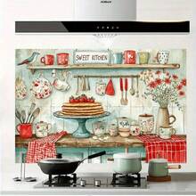 1 件防水防油 PVC 厨房墙贴 - 北欧波西米亚花卉和柔和瑞典乡村风格贴纸，适用于杯子、餐具和水果 - 可剥离薄膜，适用于玻璃、橱柜、衣柜和冰箱 - 可移除光面，2D 平面。 - 彩色 - 查看 3