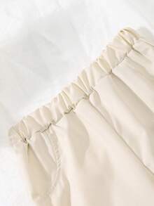 2pcs/Set Boys' Summer Fashion Commuter Business Casual Striped Short Sleeve Shirt With Bear Patch And Beige Straight Leg Pants - Apricot - View 3