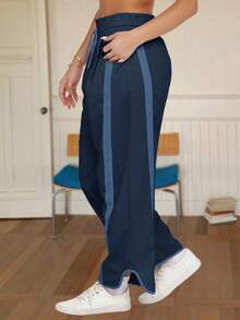 Women's Camping Wide Leg Sweatpants Baggy Fit Drawstring Elastic Waist Quick-Dry Fabric For Outdoor Hiking Y2K Athletic Pants - 藏蓝色 - 查看 4