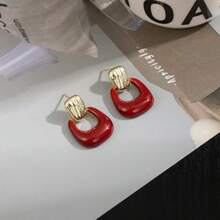 1 Pair Vintage Ankla Red Circle Earrings, Minimalist Elegant Design For Women - Burgundy - View 6