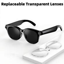 SENBONO Smart Glasses - Replaceable Clear Lenses, Camera Glasses, Wireless Earphones, Smart Translator, Cross-Language Communication Voice Assistant, Built-In Camera, Low Latency, Music, Call, Conference, Office, Business, Travel, Wireless Glasses Earphones