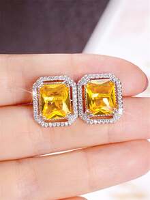 1 Pair Teen Luxury Cubic Zirconia Stud Earrings For Girls For Daily Decoration For Party Jewelry Birthday Gift - 1# - View 5