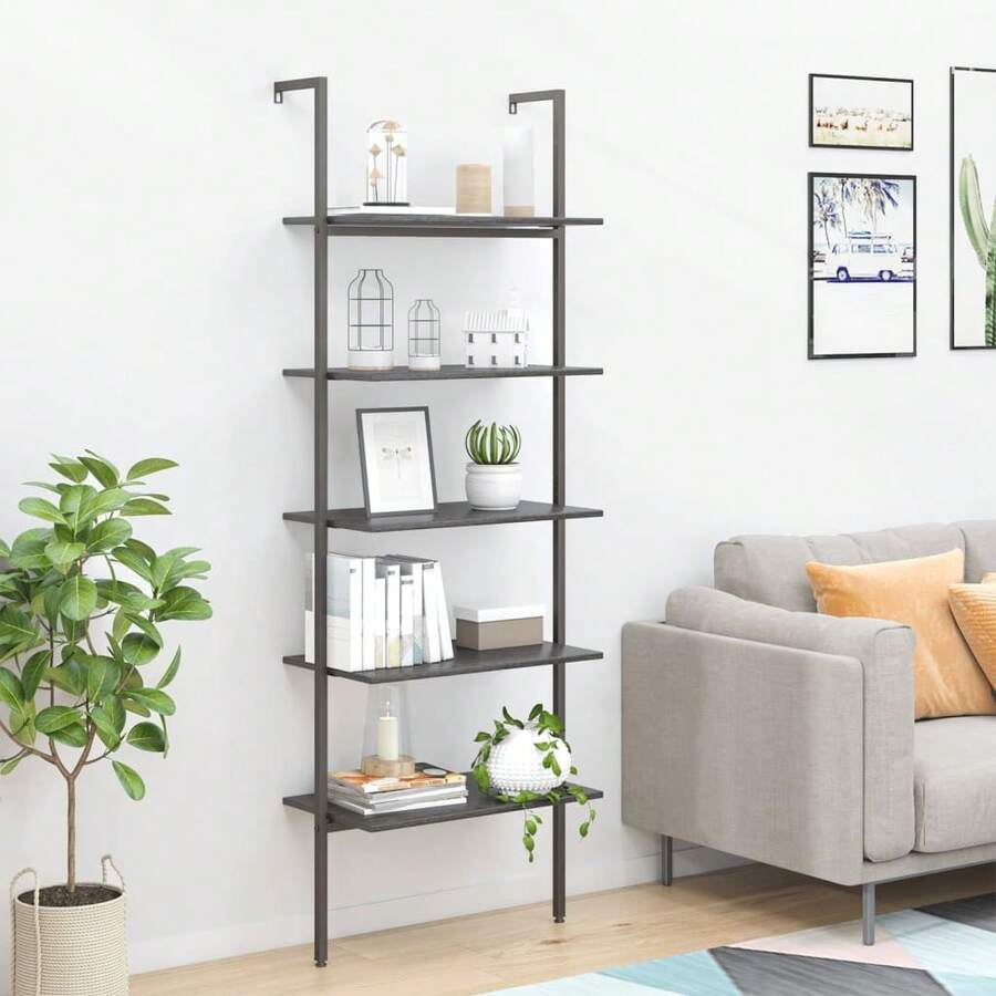 vidaXL Étagère inclinado con 5 niveles negro 64x35x185 cm - Negro - Ver 1