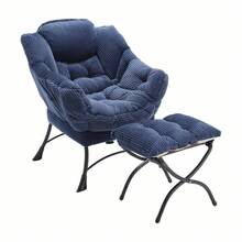 Lazy Chair With Ottoman, Modern Lounge Accent Chair With Armrests And A Side Pocket, Leisure Upholstered Sofa Chair Reading Chair With Footrest For Small Space, Corner Chair(Navy Blue) - Màu xanh hải quân - Xem 10