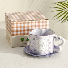贝壳纹手柄咖啡杯碟套装 北欧风简约马克杯 家用陶瓷杯 复古水杯 - 彩色 - 查看 12
