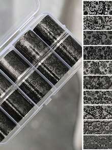 10卷 2.5*50cm Y2K 新款黑白蕾丝转印箔美甲性感全包花胶 DIY 美甲造型工具