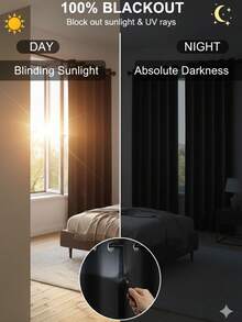 2pcs Blackout Curtains, 100% Waterproof, Thermal Insulated, UV Blocking, Suitable For Luxury Living Room, Bedroom, Home Decor, Christmas Decoration, Bedroom Curtains, Christmas Gift - Black - View 10