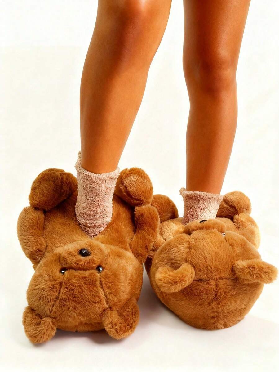 One Size Fits All, Suitable For Both Men And Women.,Teddy Bear Slippers,A Pair Of Fun And Quirky Cartoon-Themed Closed-Toe Slippers, Fun Men's Slippers, Women's Slippers, Couple Slippers, Warm Slippers, Indoor Slippers, Closed-Toe Shoes, Cute Cartoon Bear Role-Playing Shoes, Party Shoes, Fun Shoes, Quirky Shoes, Creative Shoes, Avant-Garde Cartoon Shoes, Women's Flat Home Slippers, Women's Cartoon Creative Home Slippers, Niche Design Shoes, Fashionable Home Shoes. - 棕色 - 查看 1