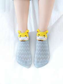 5 Pairs Kids Cute Cartoon Animal Head Mesh Thin Ankle Socks, Spring/Summer - Multicolor - View 3
