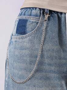 1条男士时尚简约金属链条腰带，百搭优雅牛仔裤链条，适合日常佩戴 - 銀色 - 查看 10