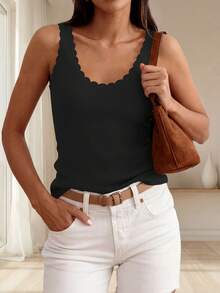 Womens Summer Sleeveless Tank Tops V Neck Ruffle Lightweight Ribbed Knit Shirt Casual Going Out Top - Black - View 2