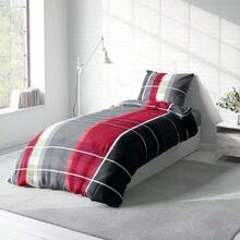 4 teilig Partner Bettwäsche Bettbezüge kariert anthrazit grau modern weiche Microfaser Kissenbezug 80x80 cm mit Reißverschluss - Dunkelrot-A - Übersicht 4