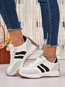 Women's White Casual Sneakers, Low-Top, Lightweight, Non-Slip, Wear-Resistant, Low Heel, Round Toe, Breathable, Lace-Up, Suitable For Outdoor Sports, Spring/Autumn - trắng - Xem 2
