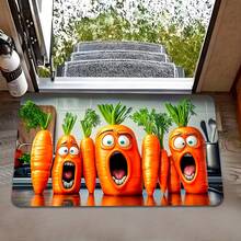 1pc 2D Flat Flannel Cute Screaming Carrot Design Doormat - Soft Flannel, Non-Slip, Machine Washable Polyester Mat For Kitchen, Laundry Room, Bathroom, And Hallway Decor, Laundry Room Mat |   Playful Design |   Durable Floor Covering, Washable Area Mat - Multicolor - View 8