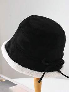 1pc Women's Retro Suede Bow Tie Fuzzy Bucket Hat, Warm Windproof Thick Bucket Hat, Fashionable Versatile Casual Outdoor Use, Autumn/Winter