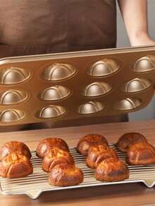 6/9/12 Cavity Chestnut Baking Mold, Professional Non-Stick Madeline Baking Pan, Suitable For Home Baking/Commercial Baking, Cake Mold, DIY Oven Mold, Easy Release, Easy Cleaning - Gold - View 4