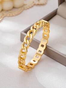 Set de 3 piezas/1 pieza de pulseras de aleación de zinc con textura geométrica hueca y forma de gota de agua, de estilo minimalista y elegante, adecuado para mujeres, accesorio delicado, regalo para el Día de San Valentín, Día de la Madre, Boda - Amarillo Oro - Ver 4