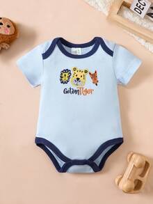 5-Piece Baby Triangle Jumpsuit, Cotton Cartoon Animal Print Men's Baby Jumpsuit, Wrapped Bundle, Boys' Baby Clothes For Outdoor Use, Daily Home Wear. - 淺藍色 - 查看 4