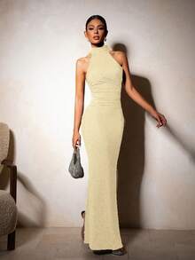 Đầm maxi đuôi cá đính sequin cổ yếm màu đen mới của Persoshow dành cho nữ, váy dạ hội gợi cảm và thanh lịch, thiết kế xếp ly tôn dáng, phù hợp cho khách dự đám cưới, các dịp trang trọng, kỳ nghỉ, tiệc tùng, ngày Valentine, lễ hội âm nhạc. - Rượu sâm banh - Xem 4