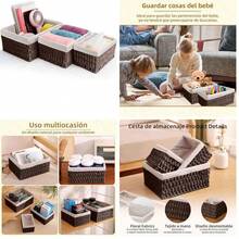 Canastas Organizadoras,3 Piezas Juego de cestas organizadoras,Cestas tejidas a mano para almacenamiento y bao,para el hogar, el dormitorio y el Bao,Diseo Decorativo para Hogar (Caf B) - café b - Ver 1