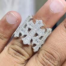 时尚复古奢华十字架戒指，铂金镀层男士嘻哈风格首饰，周年纪念礼物 - 白金 - 查看 5