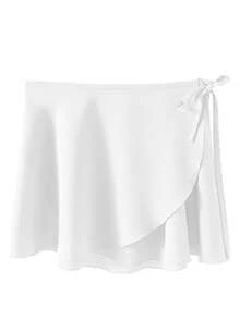 balletto Elastic Waist Tie Ballerina Skirt, One-Piece Design Ballet Practice Skirt, Dance Performance Dress - White - View 5