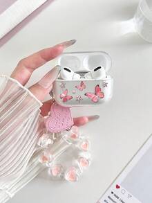 Butterfly Painted Transparent Attached Heart Bracelet Suitable For Compatible With Airpod Case, Headphones, Compatible With Airpods Pro 3 Case, Compatible With AirPods Pro (2nd Generation), Compatible With AirPods 3, Compatible With AirPods Pro, Compatible With AirPod1/2, Compatible With Airpods 4 Case Cover - Multicolor - View 2