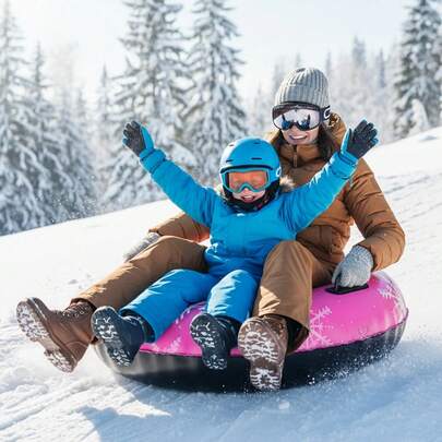 Snow Tubes Sledding, 40" Inflatable Heavy-Duty Snow Tube Kids Adults, Thick PVC Snow Sled With Hard Bottom & Handles, Winter Outdoor Family Fun