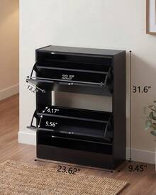 Shoe Cabinet With 2 Flip Drawers, Slim Wooden Shoe Storage Organizer For Entryway, Hallway & Living Room, Space-Saving Hidden Shoe Rack With Adjustable Shelves, Modern Entryway Furniture - màu đen - Xem 2
