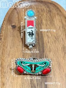 高品质女士复古波西米亚风西部印花合金弹力戒指，喷涂工艺，适合多种风格，日常佩戴或派对皆宜，2026新款上市，自用或送礼皆宜，佩戴后定能收获赞美，立即添加到您的珠宝收藏中吧！如果您满意，请给予五星好评并分享您的美照。 - 彩色 - 查看 5