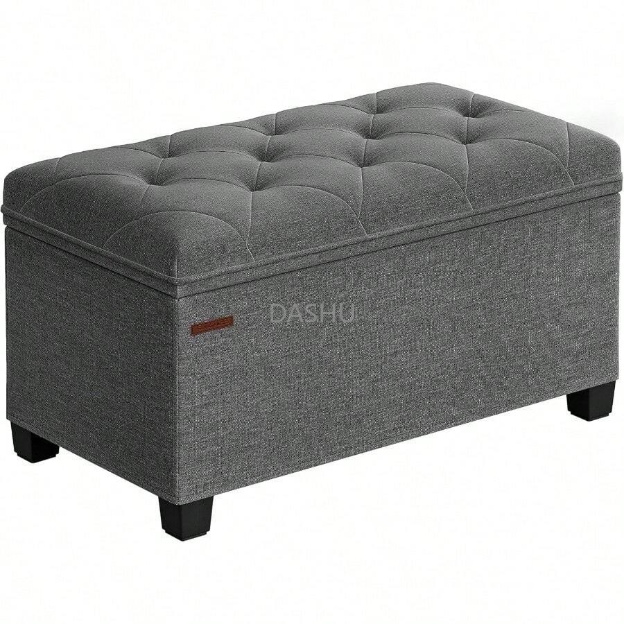 Storage Bench with Legs, 40 x 76 x 40 cm Footstool & Storage Box, 300 kg Load Capacity, Dark Gray - 76 ancho cm - Ver 1