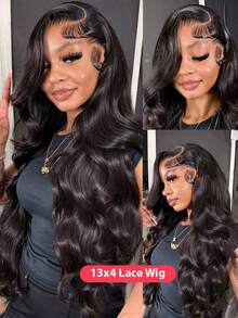 13x6 Lace Front 250% Density Lace Front Wig Human Hair Body Wave Transparent Brazilian Virgin Human Hair Wigs 13x4 Lace Front Wigs Human Hair Pre Plucked With Baby Hair For Women Natural Black 8-42 Inch - Natural Black - 查看 5