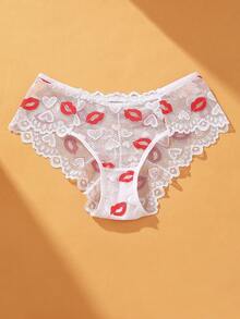 VKME 4件套性感蕾丝唇印网纱内裤，女士内衣 - 彩色 - 查看 5